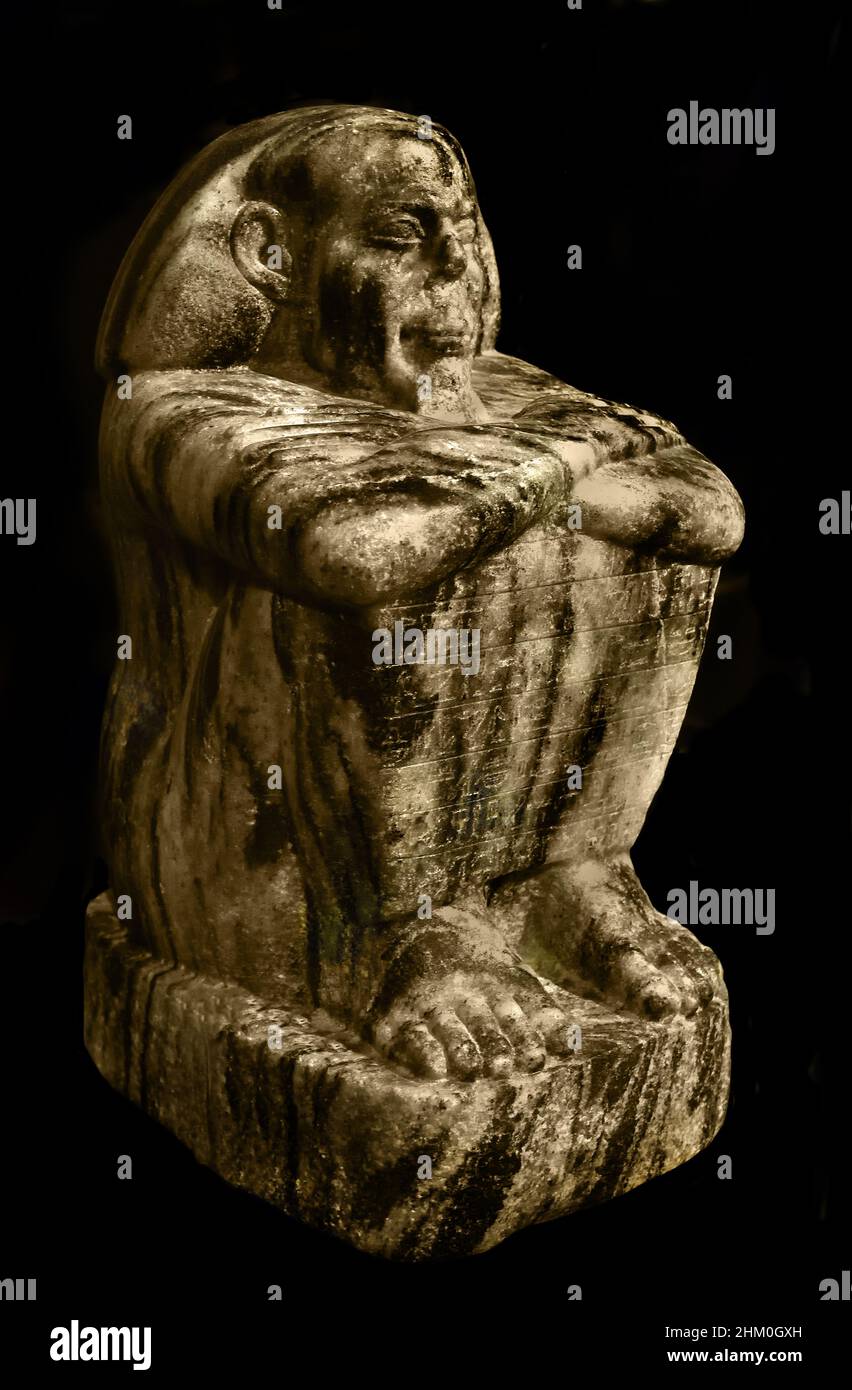 Block statue of the priest Merenptah, Stone / gneiss, 40 x 20 x 27 cm, 722–664 BC, Twenty-fifth  25th, Dynasty, Egypt (Museo Egizio di Torino Italy) Stock Photo