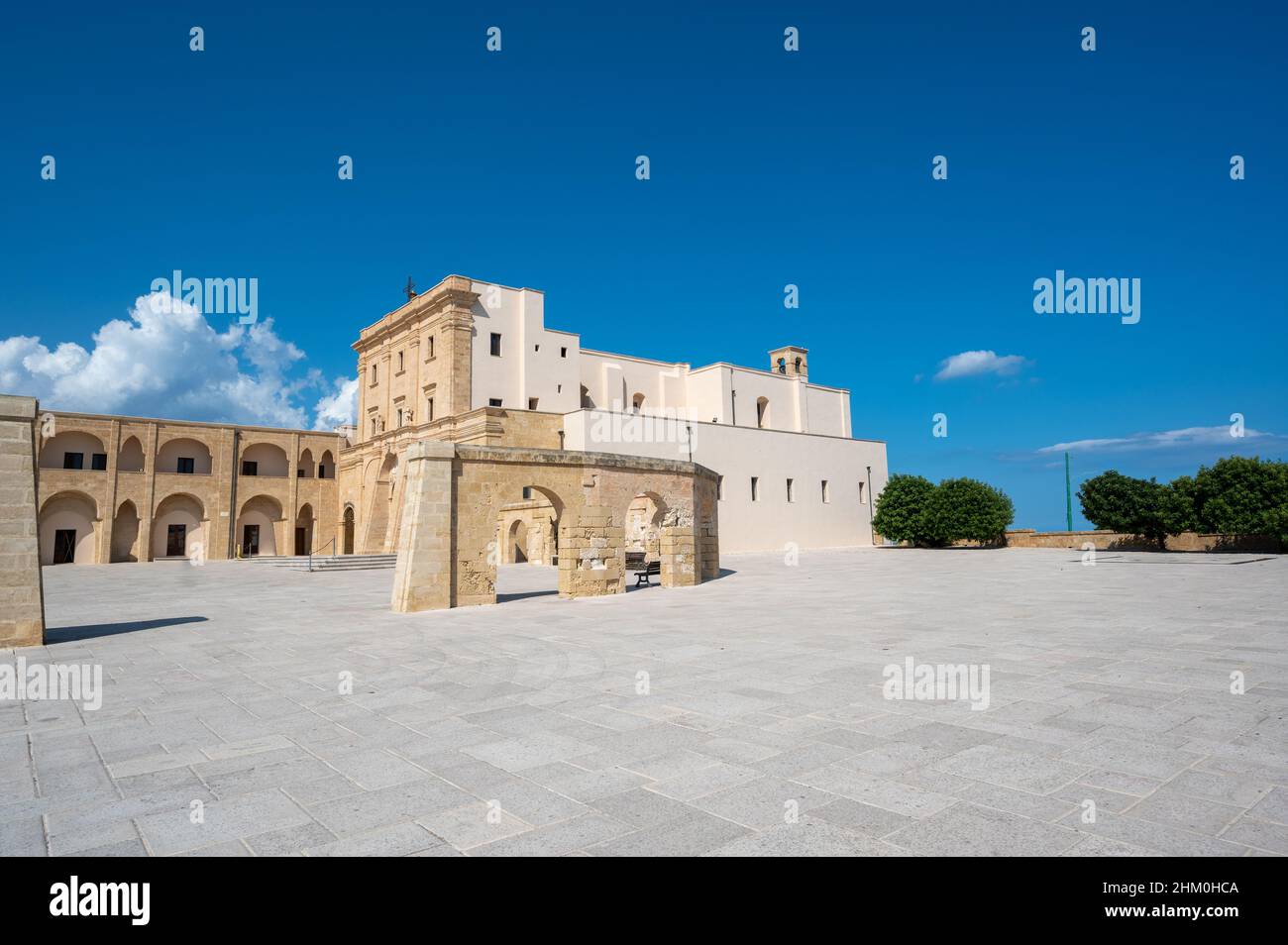 Santa Maria di Leuca, Puglia, Italy. August2021. The sanctuary seen from three quarters, beautiful sunny day. Stock Photo