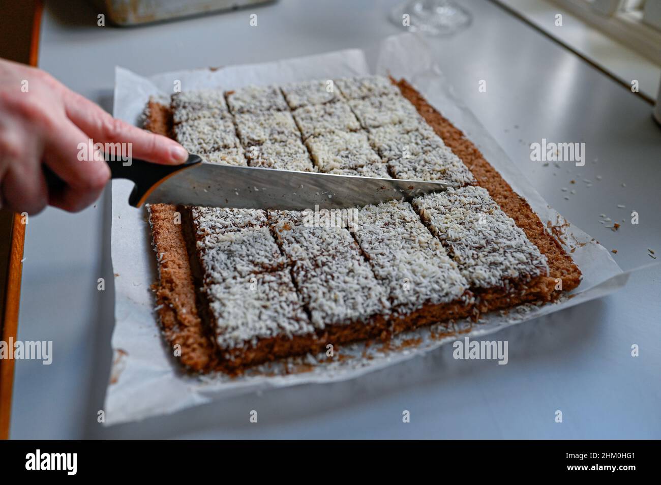 chocolate cake with cocos made on oven plate Stock Photo