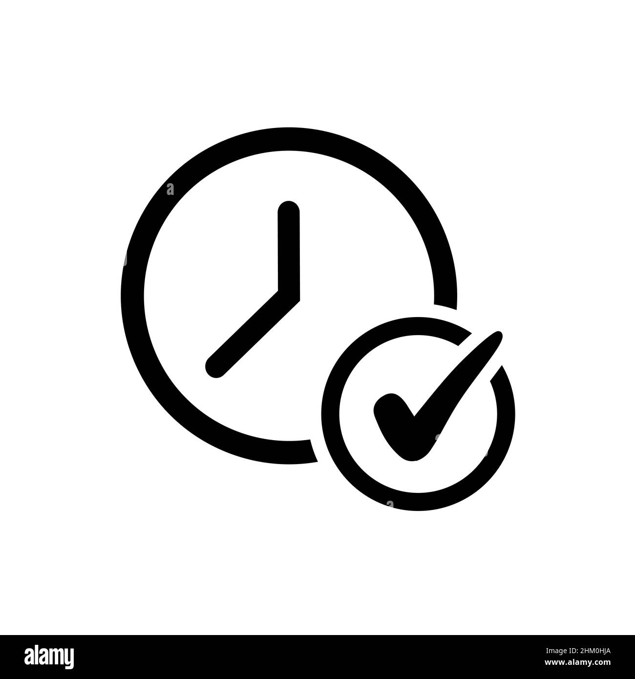 Time clock with check icon, Clock and approval mark simple outline symbol in flat style. Watch and yes sign Isolated on white background. Abstract ico Stock Vector
