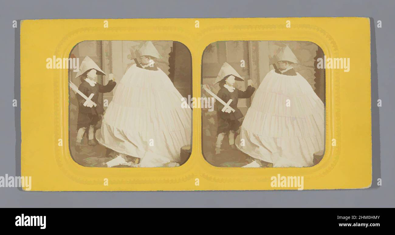 Art inspired by Two boys playing with crinoline skirt, L.B., 1855 - 1875, photographic support, paper, albumen print, cutting, perforating, height 87 mm × width 177 mm, Classic works modernized by Artotop with a splash of modernity. Shapes, color and value, eye-catching visual impact on art. Emotions through freedom of artworks in a contemporary way. A timeless message pursuing a wildly creative new direction. Artists turning to the digital medium and creating the Artotop NFT Stock Photo