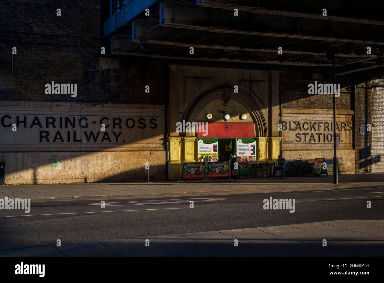 Kebab takeaway, and Old sign for Blackfriars Station and Charing Cross