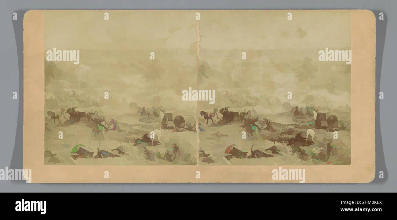 Art inspired by Photoreproduction of a painting of the Battle of Gettysburg, Hottest of the Fight, Battle of Gettysburg, Benjamin West Kilburn, after:, Littleton, 1892, cardboard, paper, albumen print, height 88 mm × width 178 mm, Classic works modernized by Artotop with a splash of modernity. Shapes, color and value, eye-catching visual impact on art. Emotions through freedom of artworks in a contemporary way. A timeless message pursuing a wildly creative new direction. Artists turning to the digital medium and creating the Artotop NFT Stock Photo