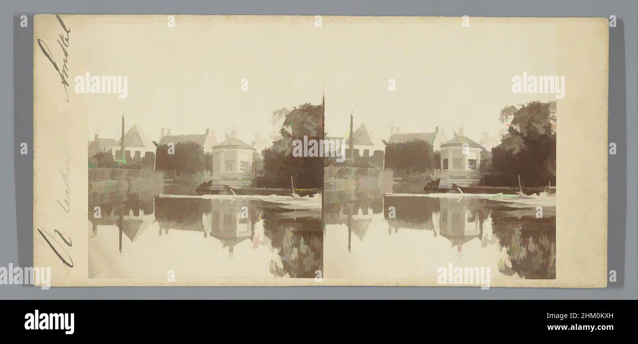 Art inspired by Houses by the water in Ouderkerk aan de Amstel, Ouderkerk (Environs), Vues de Hollande. Amsterdam, Pieter Oosterhuis, Ouderkerk aan de Amstel, 1859 - 1870, cardboard, paper, albumen print, height 82 mm × width 175 mm, Classic works modernized by Artotop with a splash of modernity. Shapes, color and value, eye-catching visual impact on art. Emotions through freedom of artworks in a contemporary way. A timeless message pursuing a wildly creative new direction. Artists turning to the digital medium and creating the Artotop NFT Stock Photo