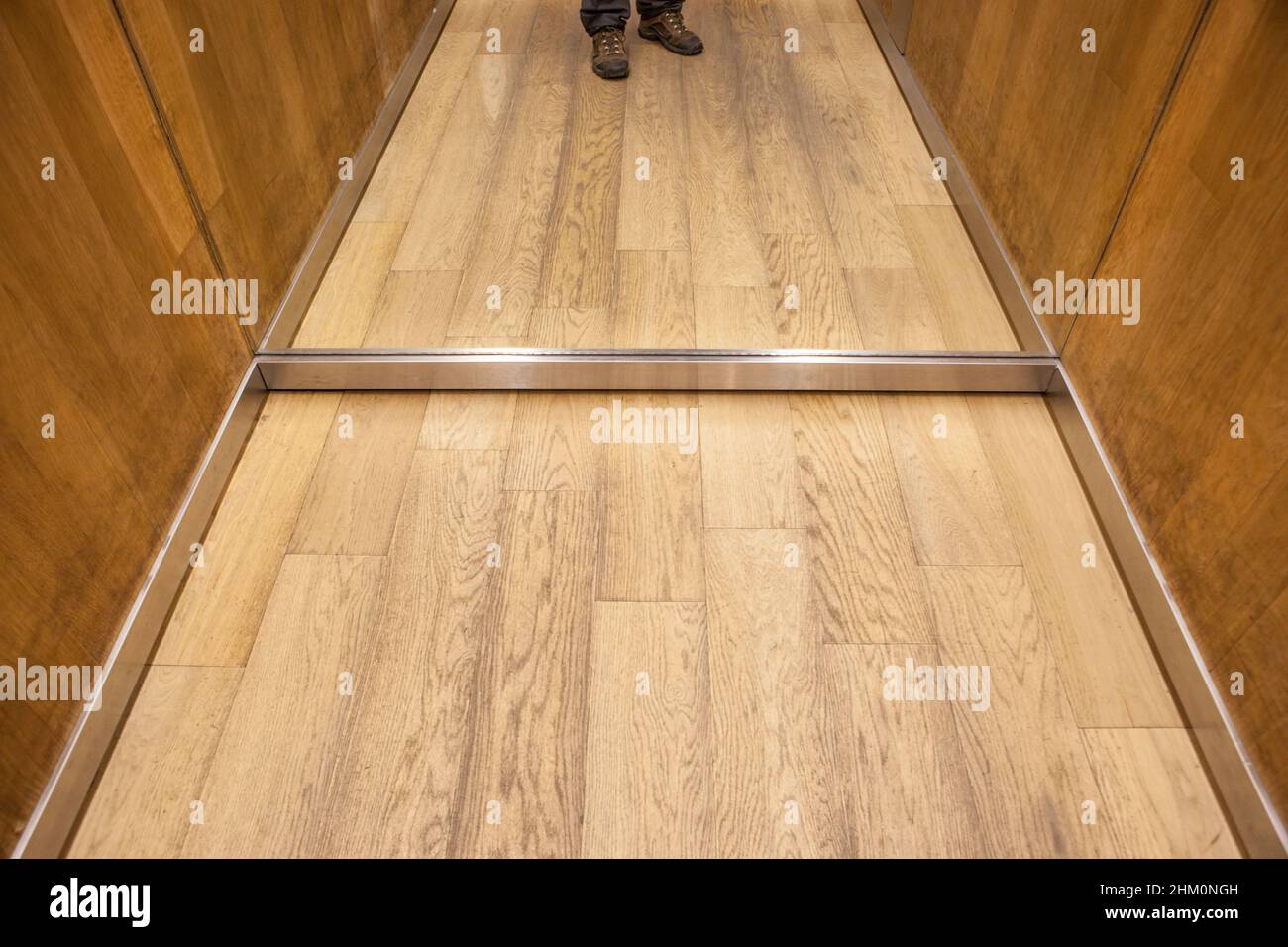 Madrid, Spain - February 24, 2017: Lift wooden interior of National Archaeological Museum. Interior space Stock Photo