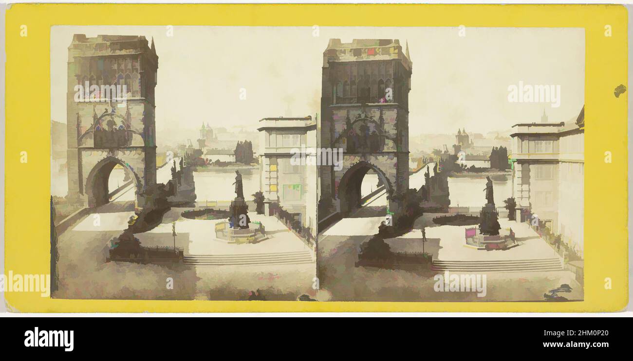 Art inspired by Charles Bridge in Prague, seen from the east side, Autriche. - Bohême. Le pont de Prague., Osterreich. - Böhmen. Die Karlsbrücke in Prag, Aimé Civiale, Athanase Clouzard, Praag, 1861 - 1870, cardboard, paper, albumen print, height 87 mm × width 175 mm, Classic works modernized by Artotop with a splash of modernity. Shapes, color and value, eye-catching visual impact on art. Emotions through freedom of artworks in a contemporary way. A timeless message pursuing a wildly creative new direction. Artists turning to the digital medium and creating the Artotop NFT Stock Photo