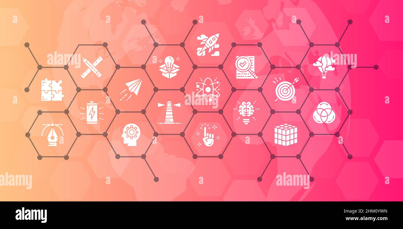 Creative infographic banner with icon elements. Innovation, startup ...