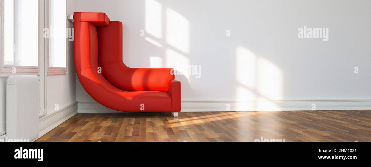 Sofa in a too small room bent around the corner as a concept for space