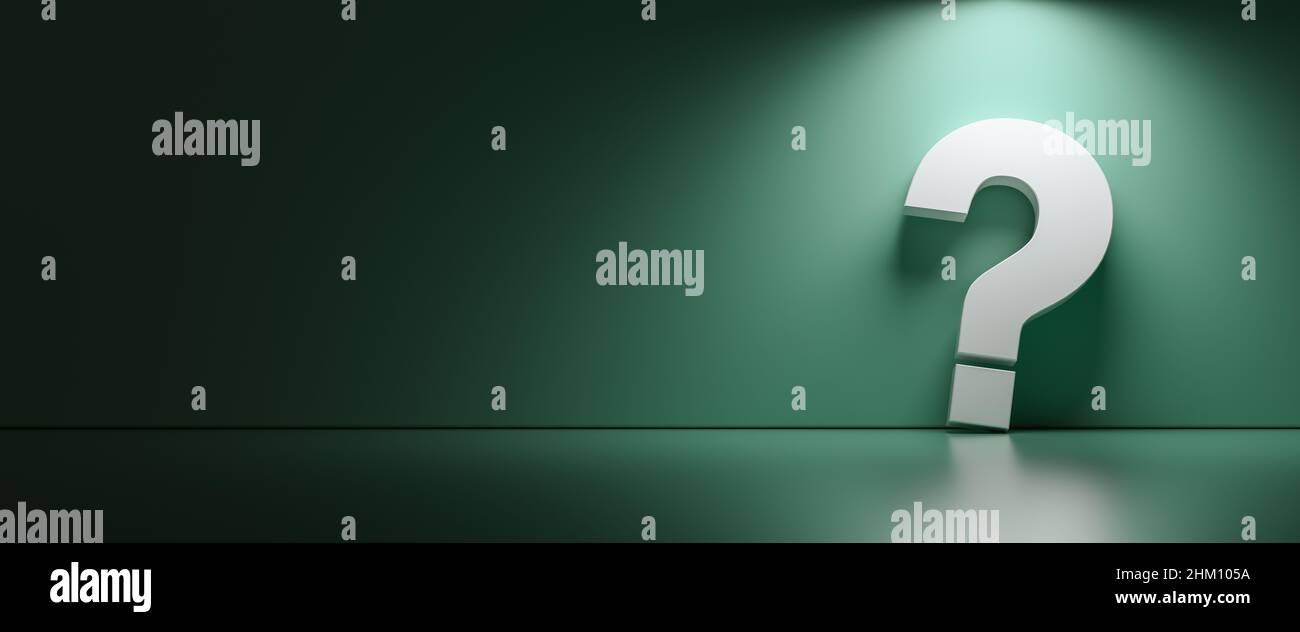 Questions Copy Left White question mark on dark green background with empty copy space on ...