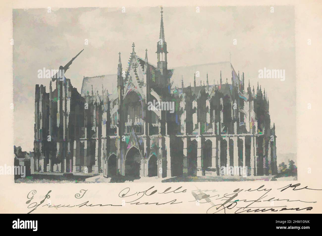 Art inspired by Der Dom im Jahre 1868, Gruss aus Köln, maker: F. Szesztokat, Cologne, 27-Sep-1909, cardboard, collotype, writing (processes), height 93 mm × width 143 mm, Classic works modernized by Artotop with a splash of modernity. Shapes, color and value, eye-catching visual impact on art. Emotions through freedom of artworks in a contemporary way. A timeless message pursuing a wildly creative new direction. Artists turning to the digital medium and creating the Artotop NFT Stock Photo