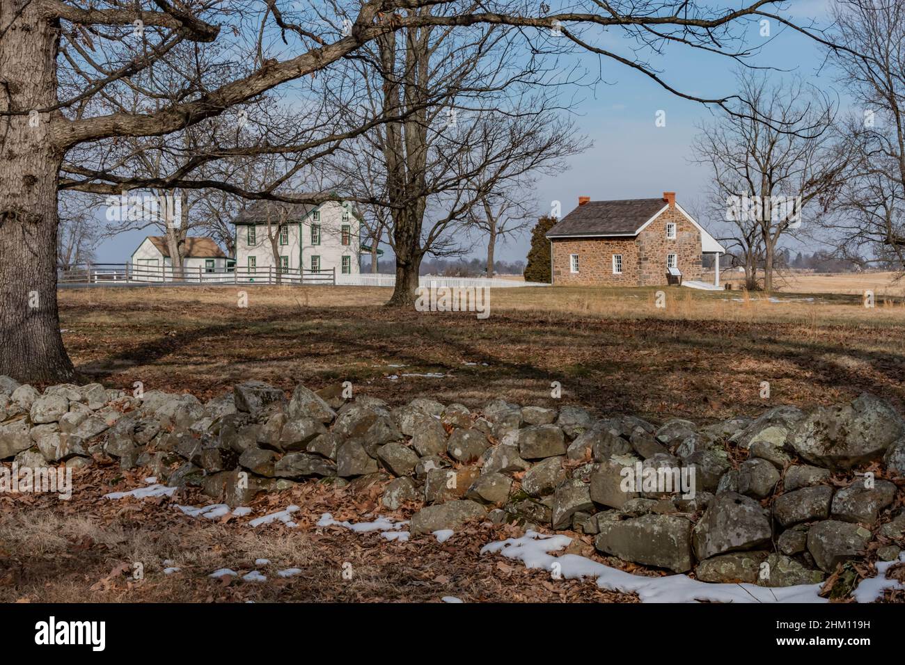 Stone Wall and Farmhouses on Confederate Avenue, Gettysburg National
