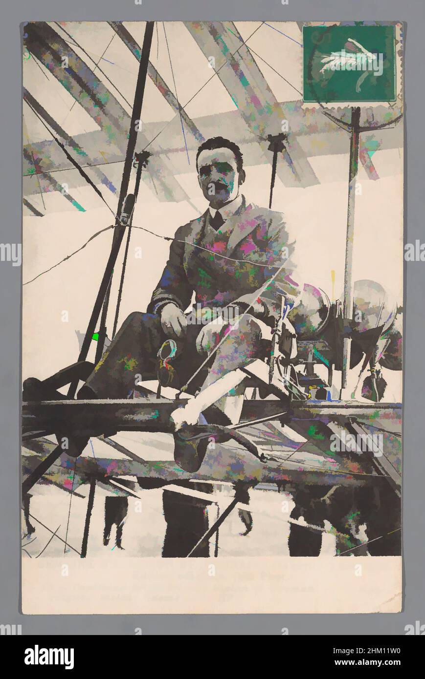 Art inspired by Portrait of Bertram Dickson on Henri Farman's plane, Capitaine Dickson, sur biplan H. Farman 10 m. d'envergure; moteur Gnome de 50 HP, ND, Reims, c. 30-Apr-1910 - before 4-Aug-1910, paper, collotype, height 135 mm × width 88 mm, Classic works modernized by Artotop with a splash of modernity. Shapes, color and value, eye-catching visual impact on art. Emotions through freedom of artworks in a contemporary way. A timeless message pursuing a wildly creative new direction. Artists turning to the digital medium and creating the Artotop NFT Stock Photo