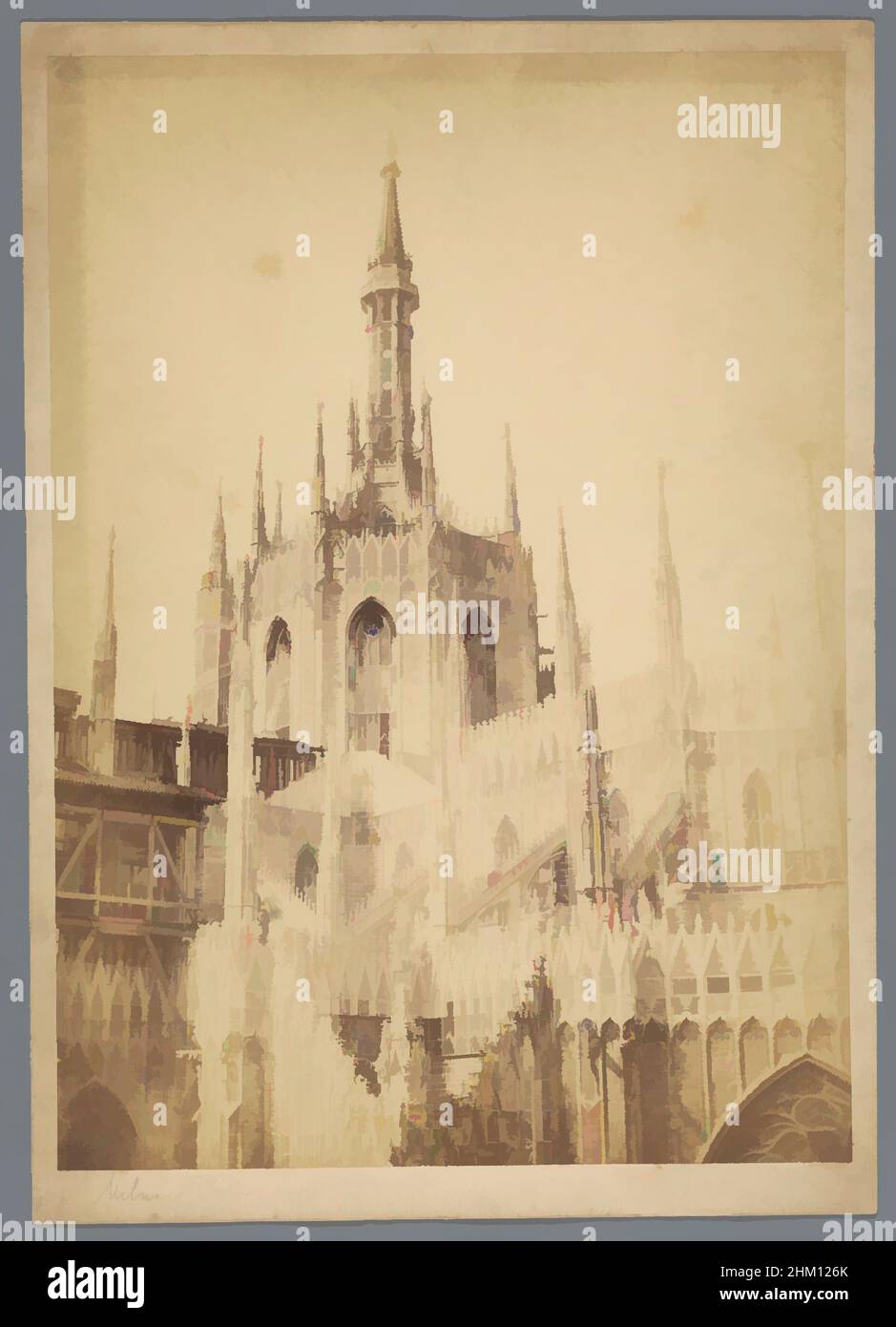 Art inspired by Detail of the cathedral of Milan, Italy Milan Cathedral,  Milaan, 1851 - 1900, cardboard, paper, albumen print, height 401 mm × width  275 mm, Classic works modernized by Artotop