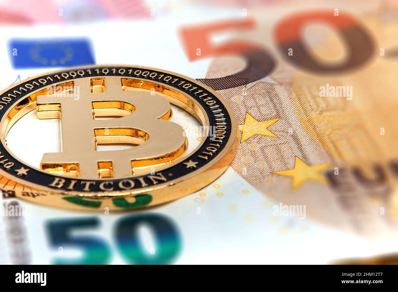 New Golden bitcoin on fifty euro banknotes background. Bitcoin crypto  currency, Blockchain technology, digital money, Mining concept, bitcoin on  50 eu Stock Photo - Alamy