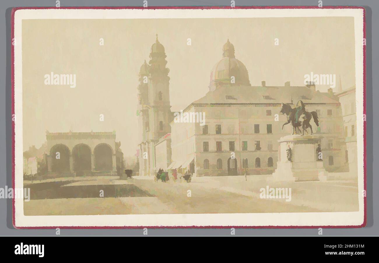 Art inspired by Odeonsplatz with the equestrian statue of Emperor Louis I, the Theatinerkirche and the Feldhalle in Munich, Odeonsplatz, Munich, Maximilian Widnmann, München, 1855 - 1885, paper, cardboard, albumen print, height 66 mm × width 105 mm, Classic works modernized by Artotop with a splash of modernity. Shapes, color and value, eye-catching visual impact on art. Emotions through freedom of artworks in a contemporary way. A timeless message pursuing a wildly creative new direction. Artists turning to the digital medium and creating the Artotop NFT Stock Photo