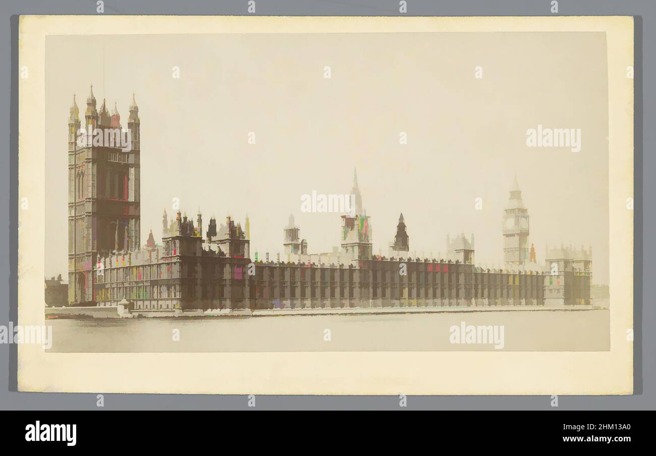 Art inspired by View of the Palace of Westminster in London, The Parliament Houses, London, 1876 - 1885, paper, cardboard, albumen print, height 64 mm × width 105 mm, Classic works modernized by Artotop with a splash of modernity. Shapes, color and value, eye-catching visual impact on art. Emotions through freedom of artworks in a contemporary way. A timeless message pursuing a wildly creative new direction. Artists turning to the digital medium and creating the Artotop NFT Stock Photo