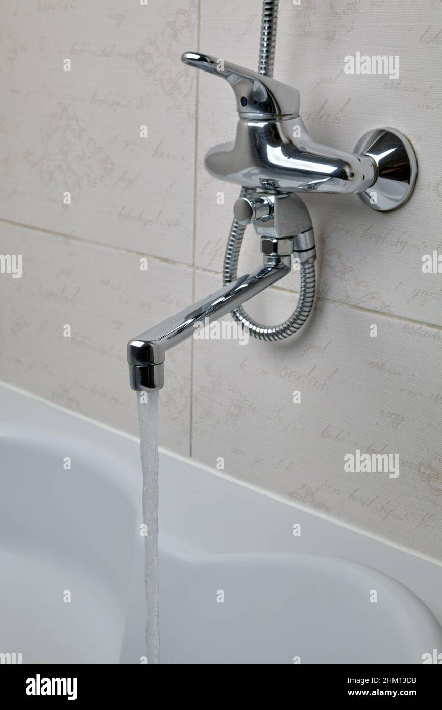 The plumbing switch on the shower faucet has been repaired Stock Photo