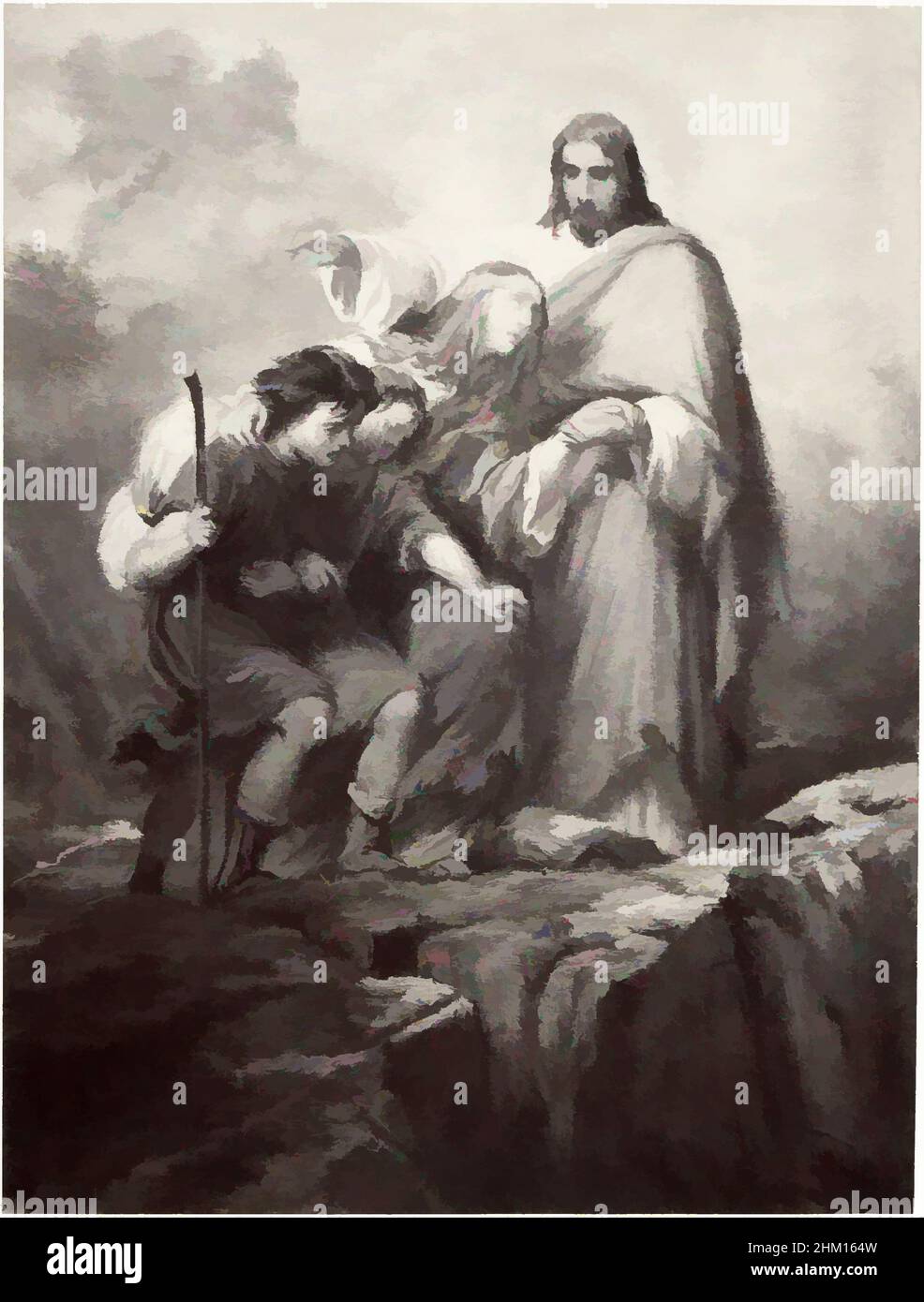 Art inspired by Photoreproduction of a painting of Christ supporting the poor by Paul Delaroche, Le Christ, espoir et soutien des affligés, Robert Jefferson Bingham, after: Paul Delaroche, Paris, c. 1853 - in or before 1858, paper, albumen print, engraving, height 132 mm × width 100, Classic works modernized by Artotop with a splash of modernity. Shapes, color and value, eye-catching visual impact on art. Emotions through freedom of artworks in a contemporary way. A timeless message pursuing a wildly creative new direction. Artists turning to the digital medium and creating the Artotop NFT Stock Photo