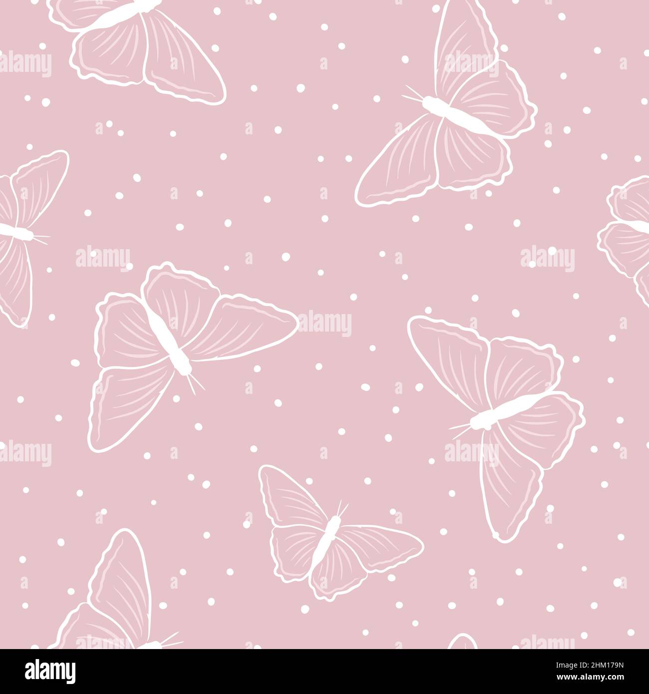 Seamless butterfly pattern in the style of doodles on a pink background ...
