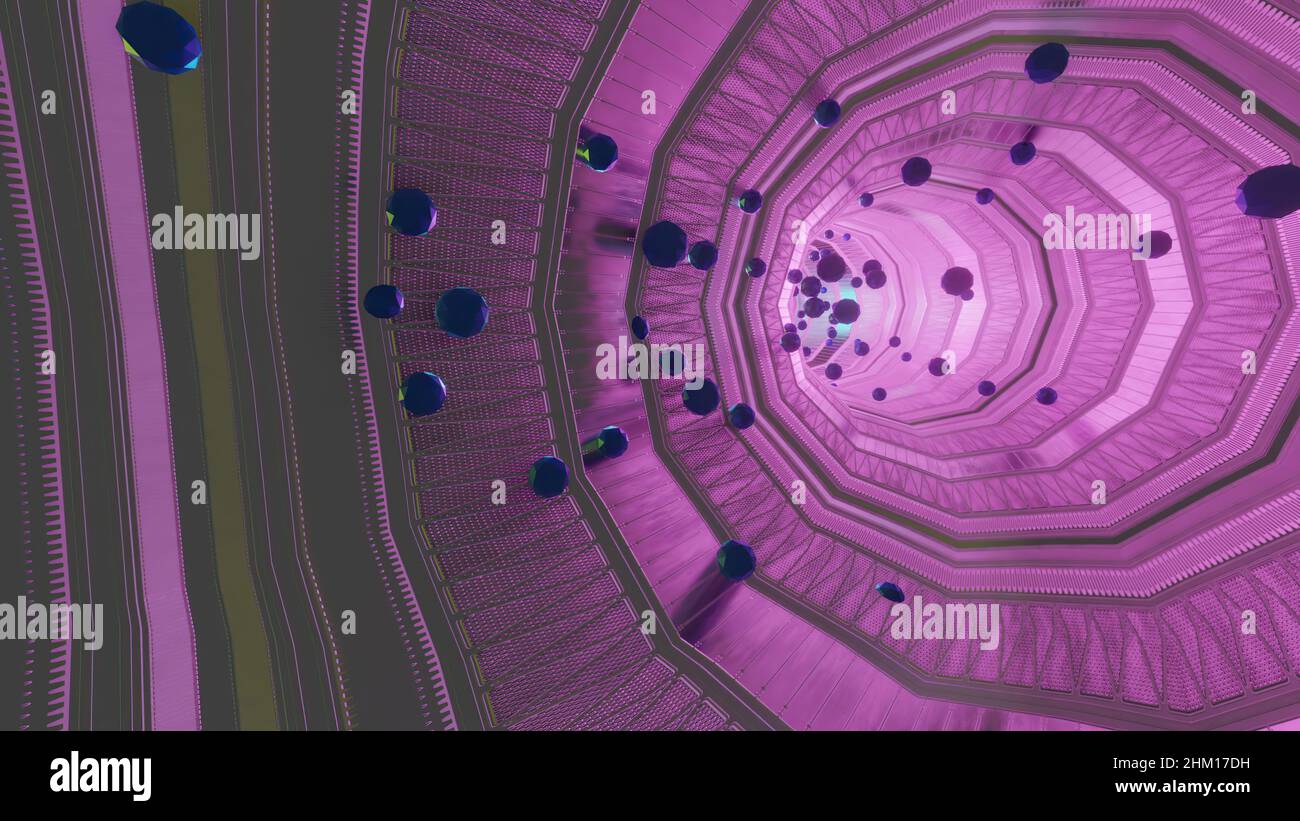 3d illustration - Flying spheres through futuristic sci fi tunnel Stock ...