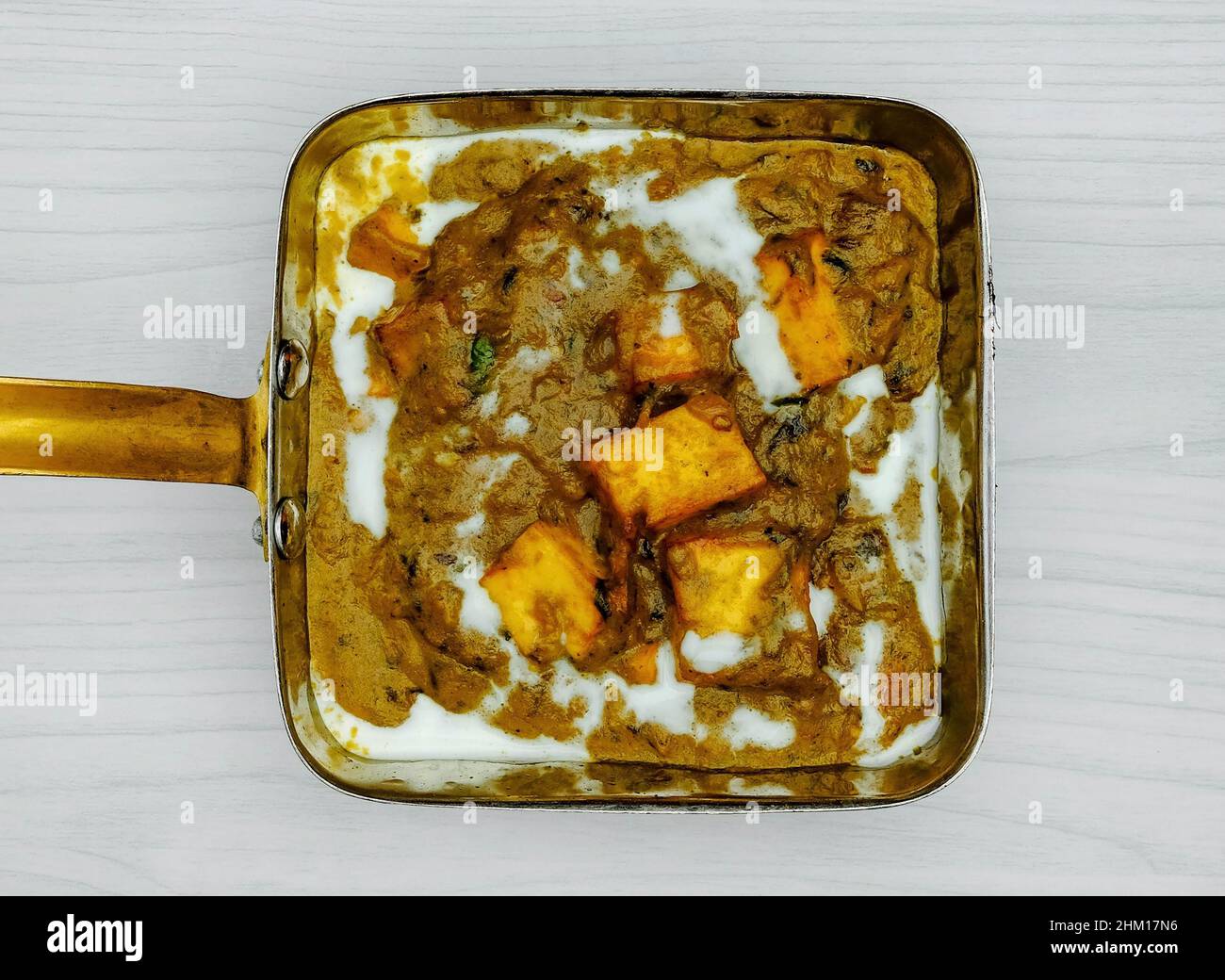 palak paneer Spinach Cottage cheese curry on grey background top view