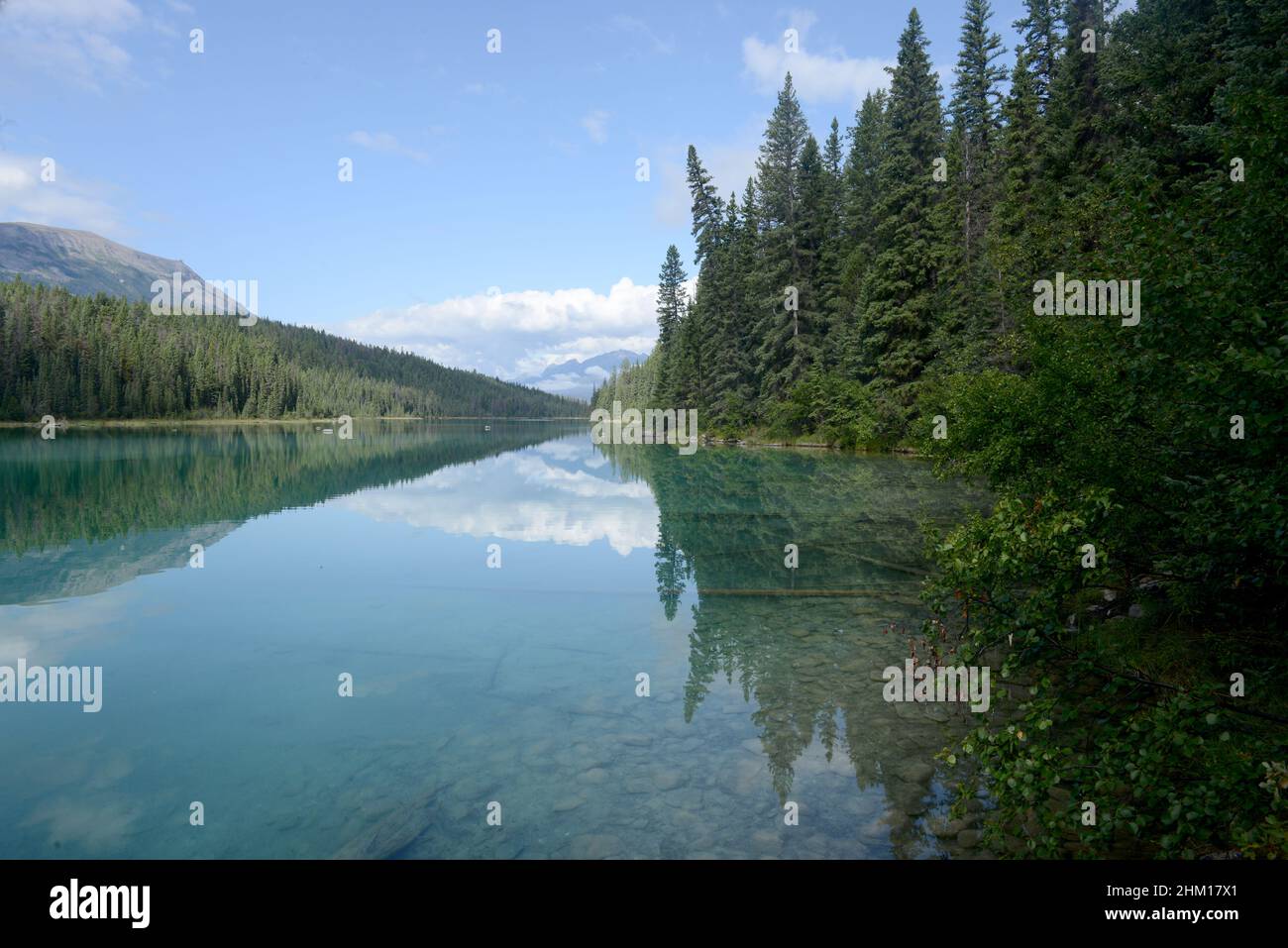 First lake in the Valley of five lakes, Jasper, Alberta, Canada Stock Photo