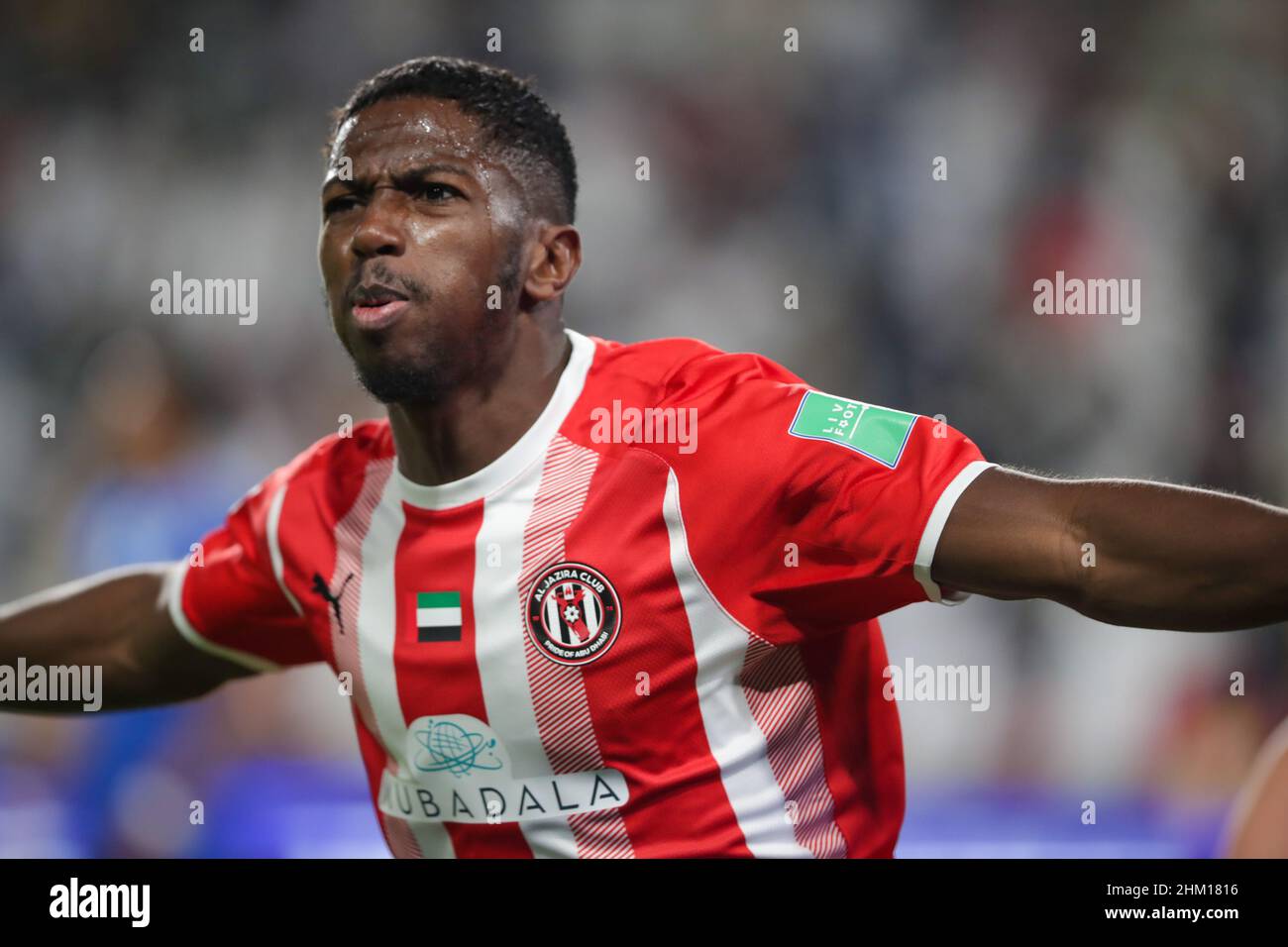 Abu Dhabi, United Arab Emirates. 06th Feb, 2022. Mohammed Bin Zayed Stadium Abdoulay Diaby celebrates his goal for Al Jazira (0-1) during the 2021 Club World Cup Round 2 football match between Al Hilal v Al Jazira at the Mohammed Bin Zayed Stadium in Abu Dhabi UAE Richard Callis Credit: SPP Sport Press Photo. /Alamy Live News Stock Photo