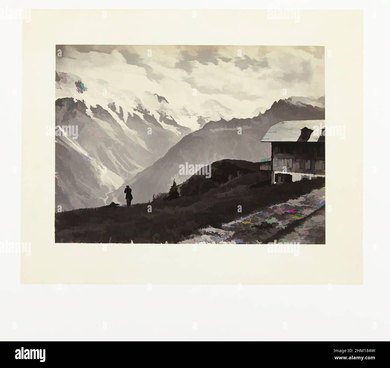 Art inspired by View of the mountain valley around Mürren, Vu de Murren, Views of Switzerland and Savoy, William England, publisher: A. Marion Son & Co., Mürren, publisher: London, 1863 - 1865, paper, cardboard, albumen print, height 156 mm × width 210 mmheight 310 mm × width 400 mm, Classic works modernized by Artotop with a splash of modernity. Shapes, color and value, eye-catching visual impact on art. Emotions through freedom of artworks in a contemporary way. A timeless message pursuing a wildly creative new direction. Artists turning to the digital medium and creating the Artotop NFT Stock Photo