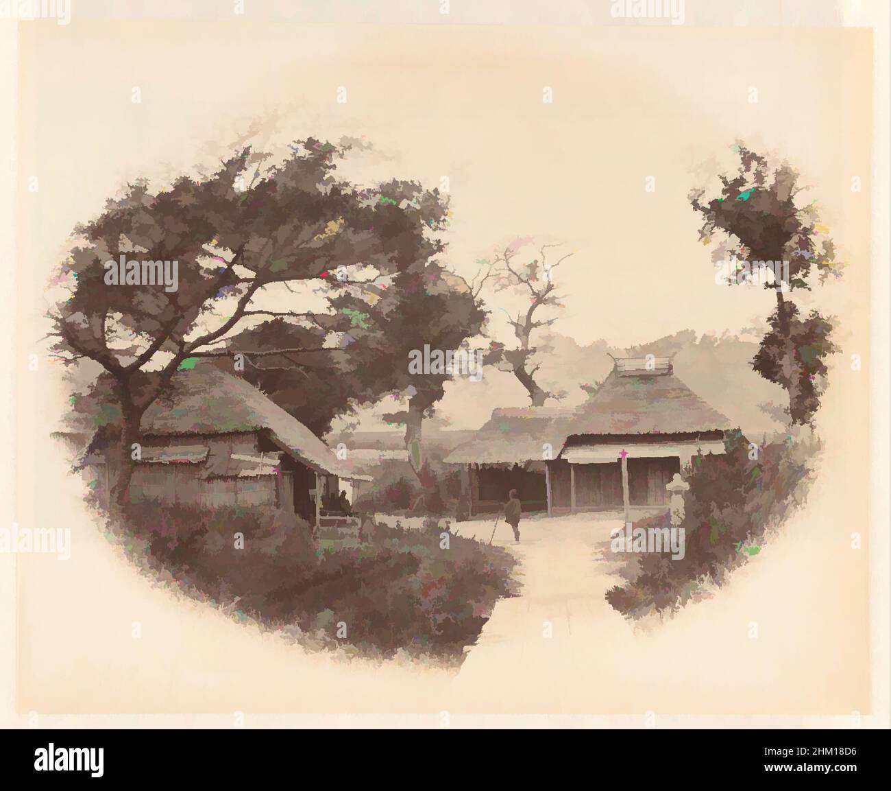 Art inspired by Village view near Kamakura, View near Kamakura where major Baldwin and lieut. Bird were murdered, Felice Beato, Kanagawa, 1864, paper, albumen print, height 232 mm × width 288 mm, Classic works modernized by Artotop with a splash of modernity. Shapes, color and value, eye-catching visual impact on art. Emotions through freedom of artworks in a contemporary way. A timeless message pursuing a wildly creative new direction. Artists turning to the digital medium and creating the Artotop NFT Stock Photo