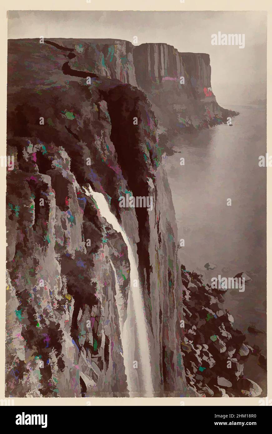 Art inspired by Waterfall at Kilt Rock on Skye, Scotland, The Kilt Rock and Waterfall, Loch Staffin, Skye, George Washington Wilson, Skye, c. 1860 - c. 1880, paper, cardboard, albumen print, height 363 mm × width 163 mmheight 240 mm × width 246 mm, Classic works modernized by Artotop with a splash of modernity. Shapes, color and value, eye-catching visual impact on art. Emotions through freedom of artworks in a contemporary way. A timeless message pursuing a wildly creative new direction. Artists turning to the digital medium and creating the Artotop NFT Stock Photo