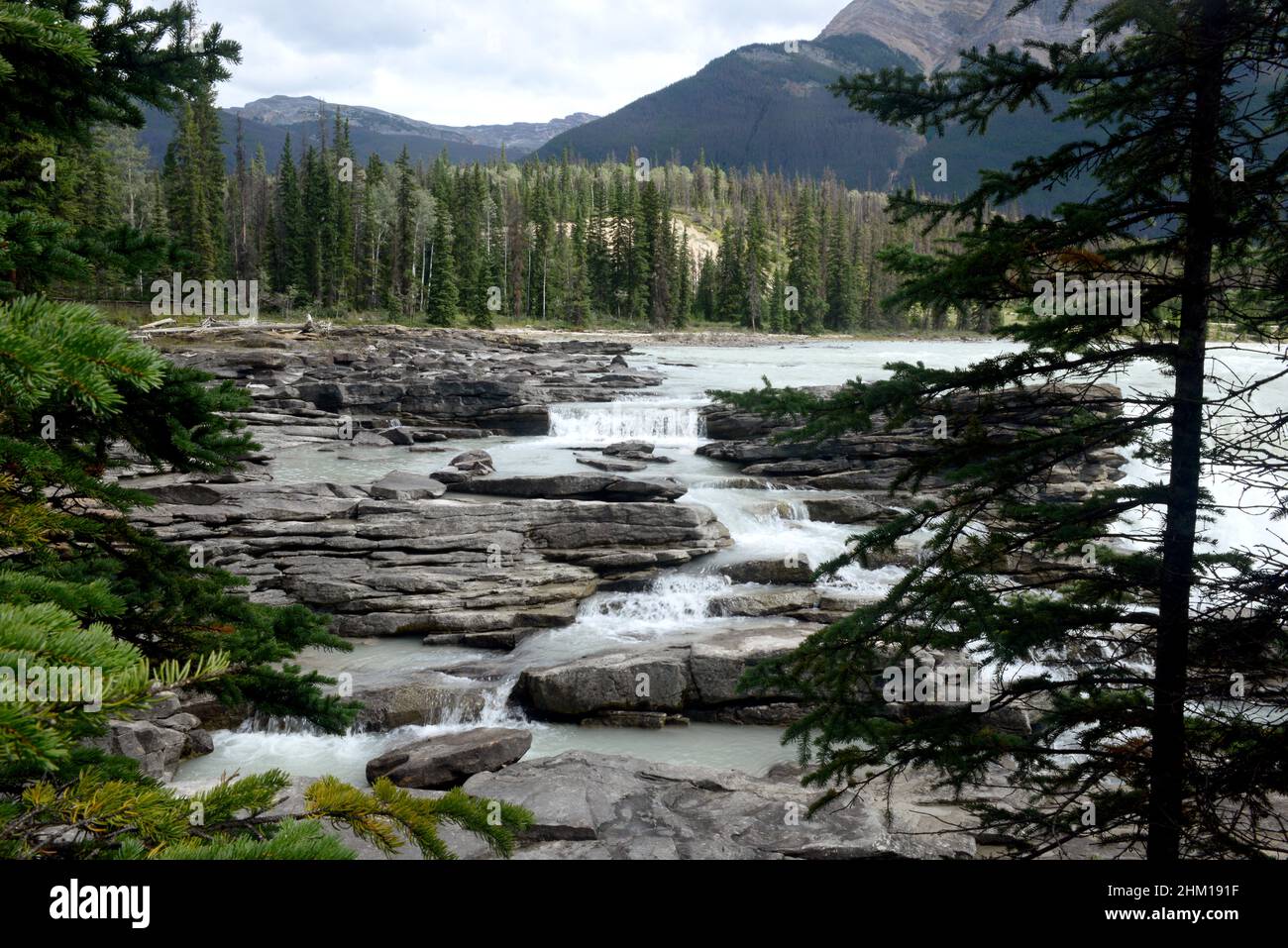 Athabasca falls in full flow, Jasper, Alberta, Canada Stock Photo