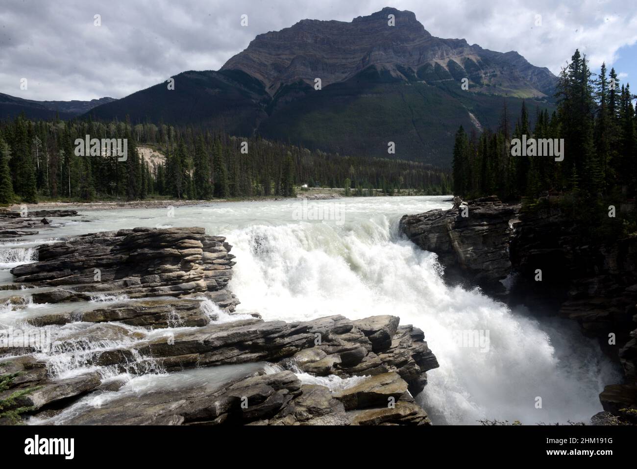 Athabasca falls in full flow, Jasper, Alberta, Canada Stock Photo