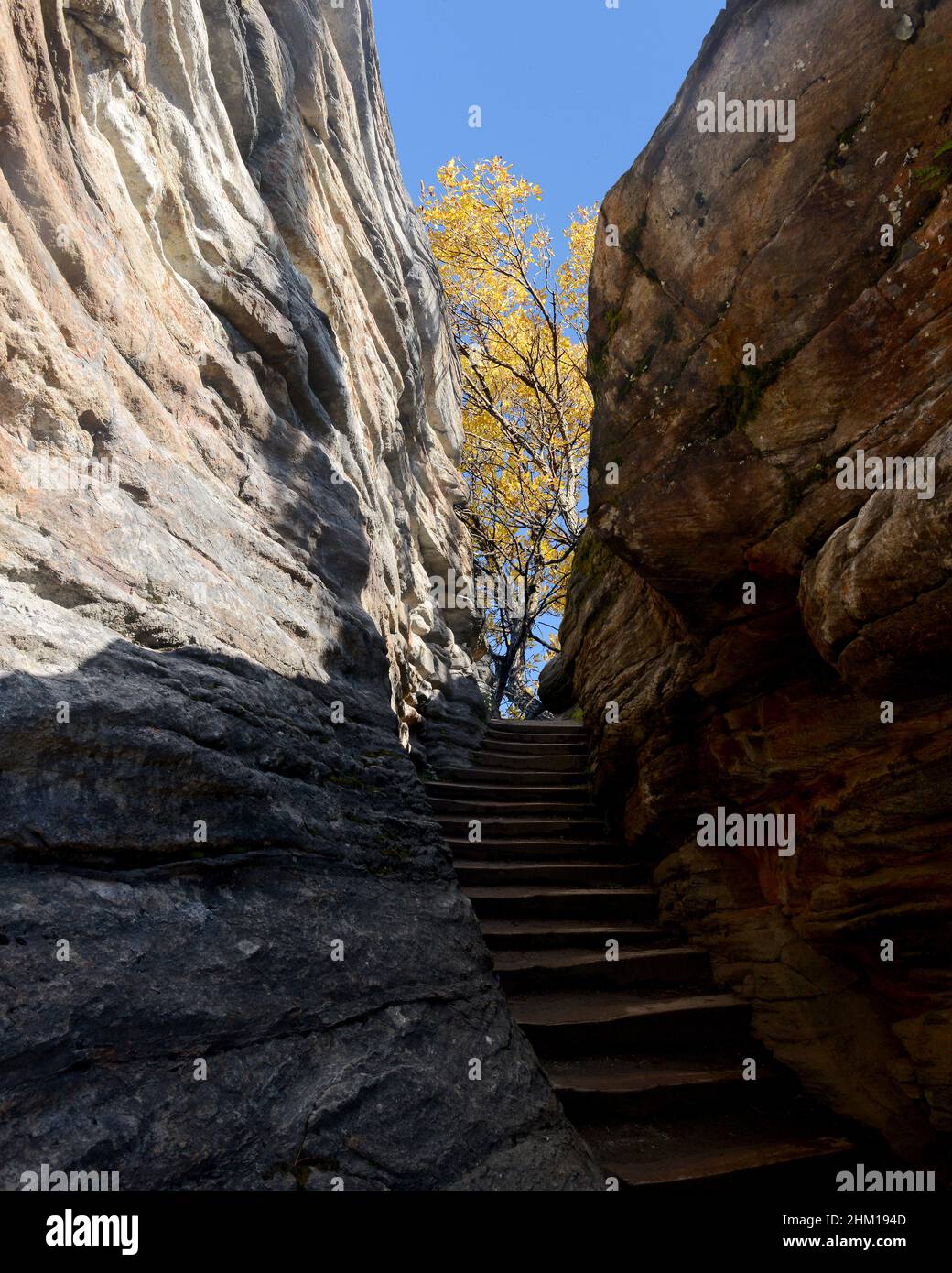Stairway built through mountain for a view Stock Photo