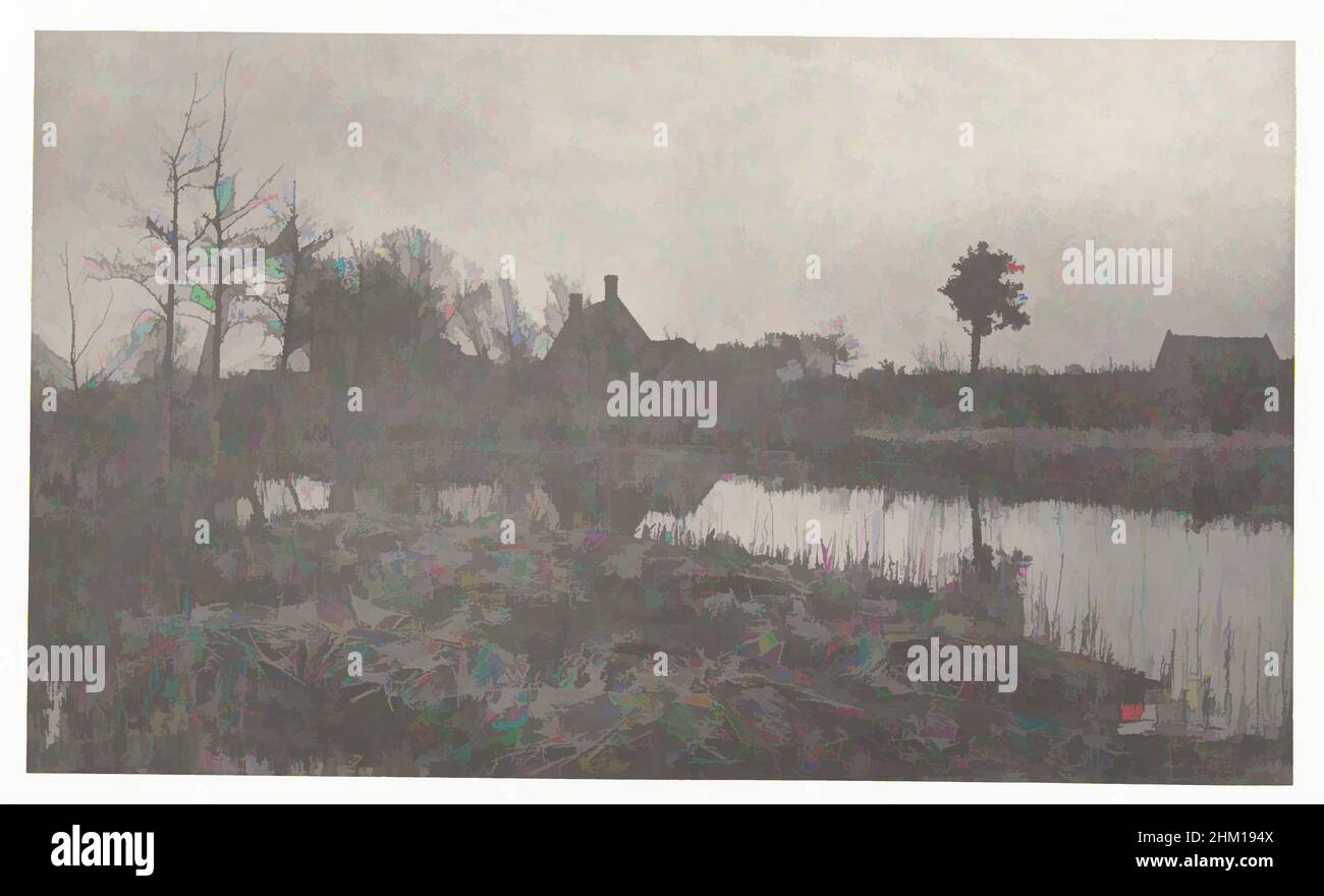 Art inspired by Landscape at night on the Norfolk Broads, Evening, Peter Henry Emerson (attributed to), publisher: Marston, Searle, & Rivington Sampson Low (attributed to), Norfolk, publisher: Great Britain, 1885 - 1886, photographic support, cardboard, height 168 mm × width 285, Classic works modernized by Artotop with a splash of modernity. Shapes, color and value, eye-catching visual impact on art. Emotions through freedom of artworks in a contemporary way. A timeless message pursuing a wildly creative new direction. Artists turning to the digital medium and creating the Artotop NFT Stock Photo
