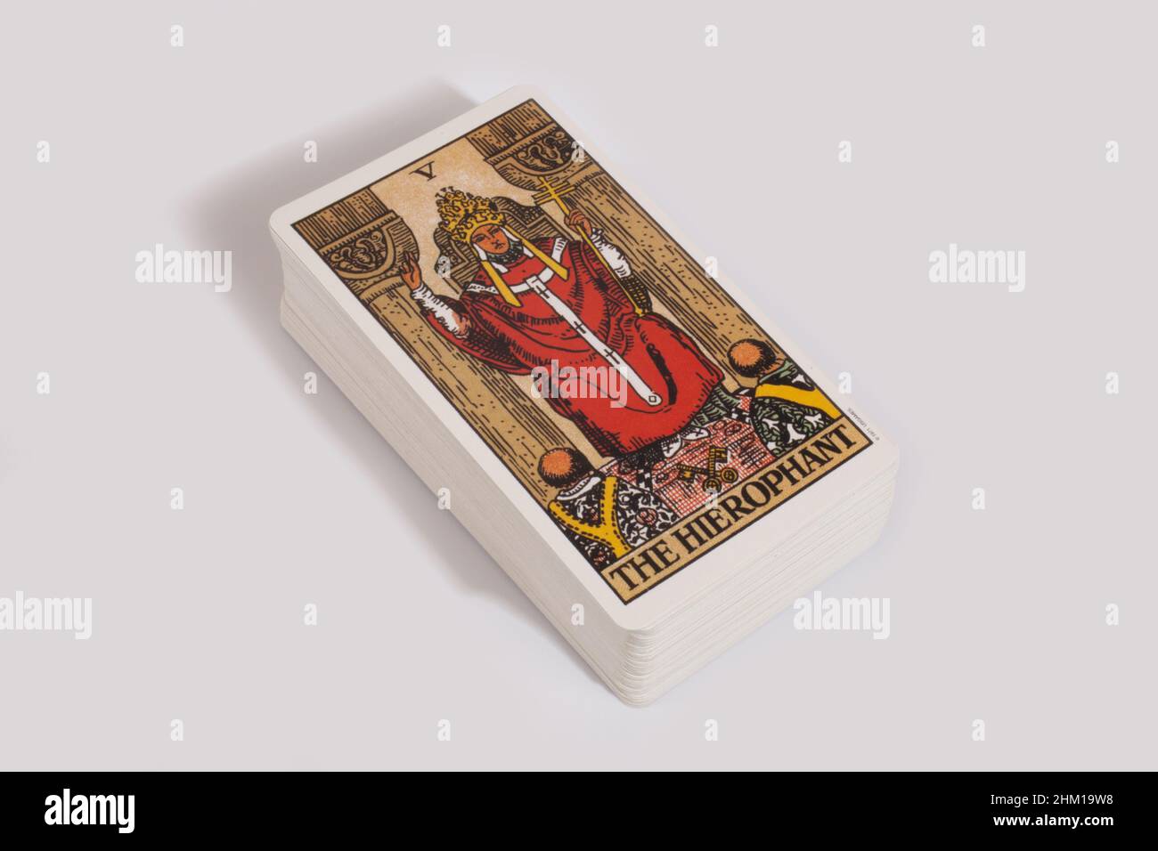 The Hierophant card from a traditional tarot pack. Stock Photo