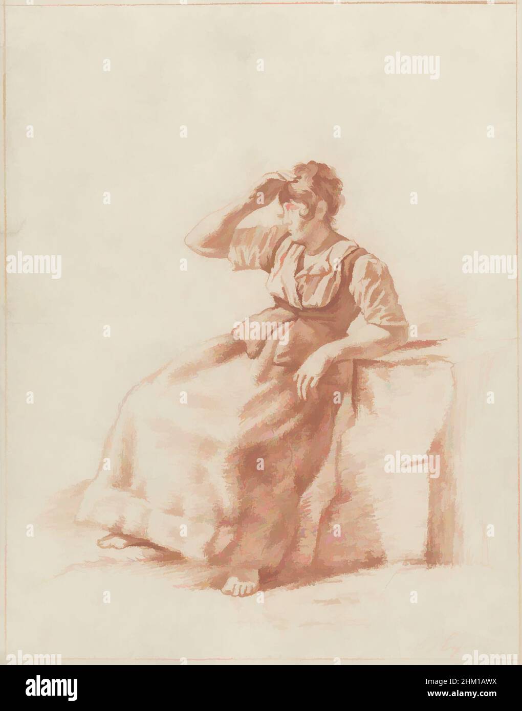 Art inspired by Seated peasant girl, draughtsman: Arnoldus Johannes Eymer, 1824, paper, chalk, height 250 mm × width 197 mm, Classic works modernized by Artotop with a splash of modernity. Shapes, color and value, eye-catching visual impact on art. Emotions through freedom of artworks in a contemporary way. A timeless message pursuing a wildly creative new direction. Artists turning to the digital medium and creating the Artotop NFT Stock Photo