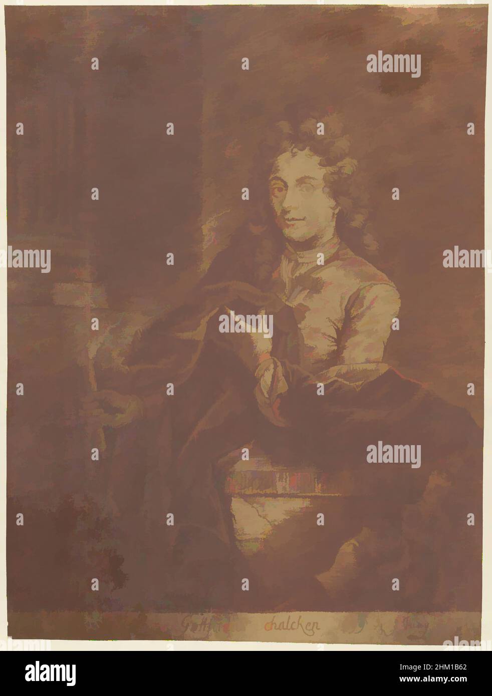 Art inspired by Portrait of Godfrey Schalcken, draughtsman: Jacob Houbraken, 1708 - 1780, paper, chalk, height 320 mm × width 238 mm, Classic works modernized by Artotop with a splash of modernity. Shapes, color and value, eye-catching visual impact on art. Emotions through freedom of artworks in a contemporary way. A timeless message pursuing a wildly creative new direction. Artists turning to the digital medium and creating the Artotop NFT Stock Photo
