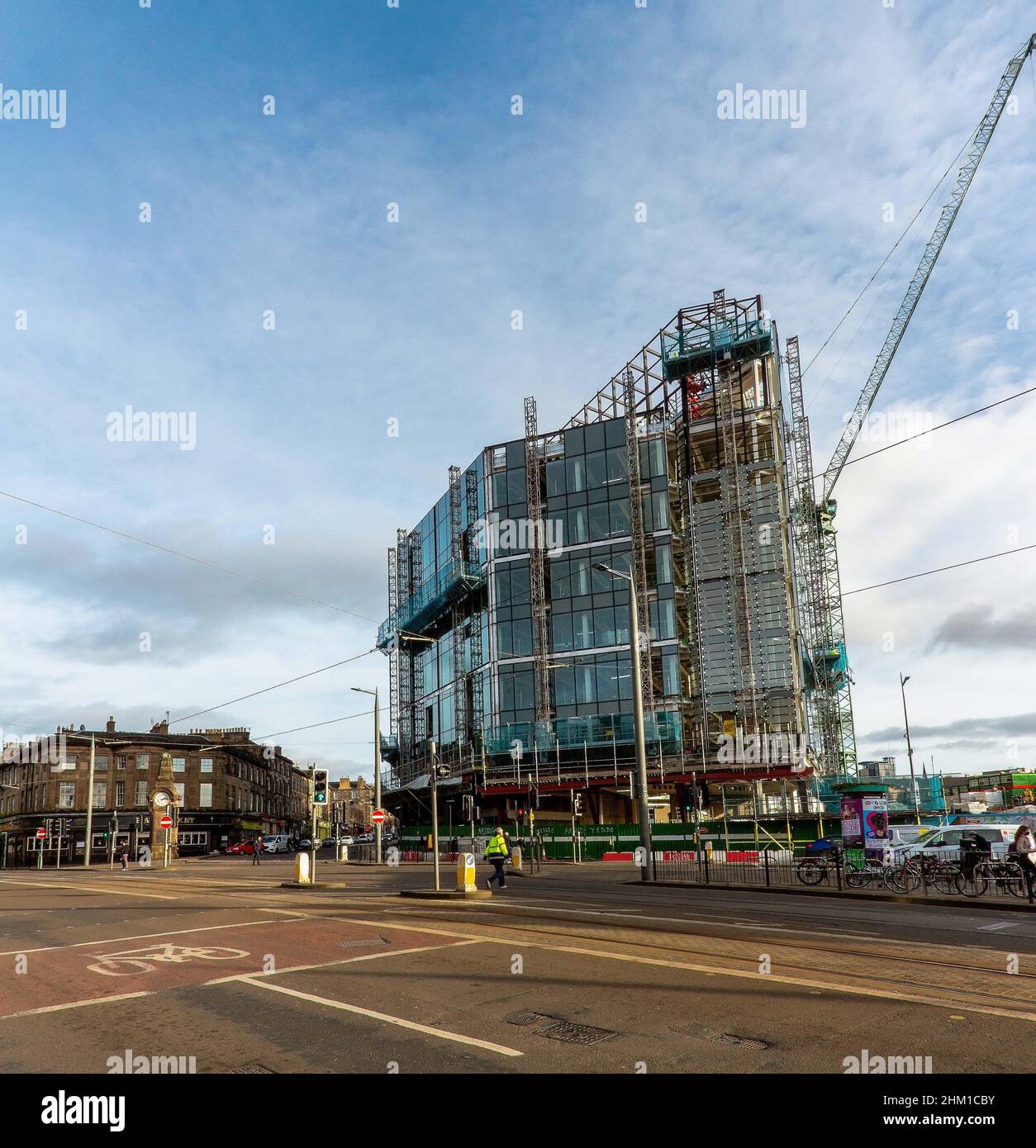 Construction at Haymarket in Edinburgh city centre, Edinburgh, Scotland, UK Stock Photo