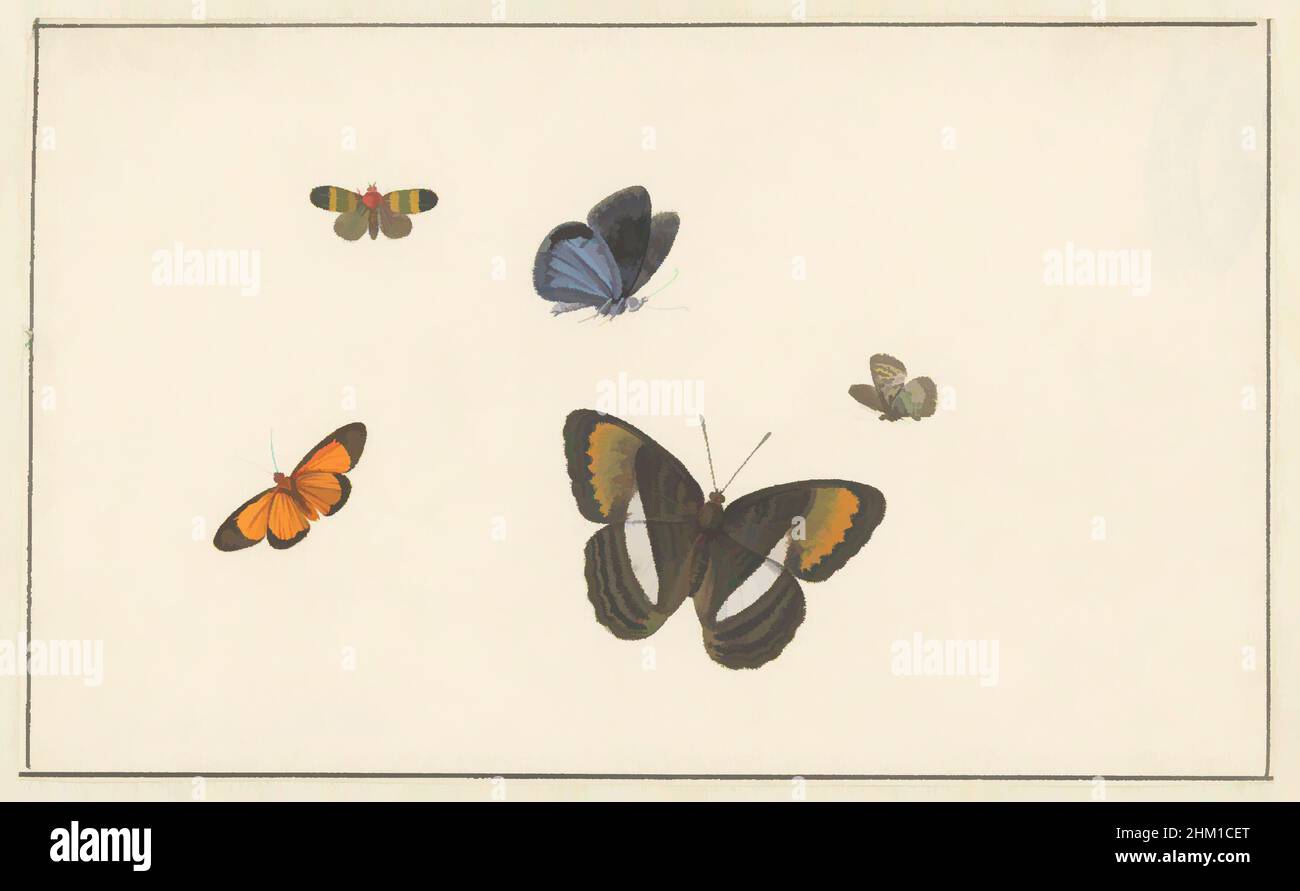 Art inspired by Five butterflies, Five butterflies., draughtsman: Herman Henstenburgh, c. 1677 - c. 1726, paper, deck paint, height 127 mm × width 207 mm, Classic works modernized by Artotop with a splash of modernity. Shapes, color and value, eye-catching visual impact on art. Emotions through freedom of artworks in a contemporary way. A timeless message pursuing a wildly creative new direction. Artists turning to the digital medium and creating the Artotop NFT Stock Photo