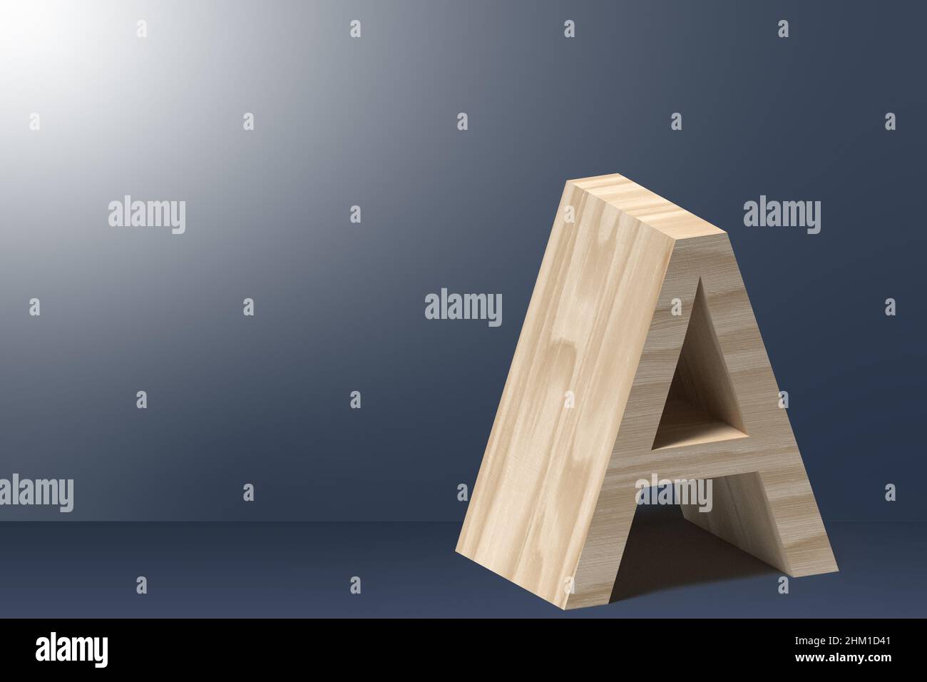 3d Letter A Illustration in Natural Plywood on Shining Gray Background Stock Photo