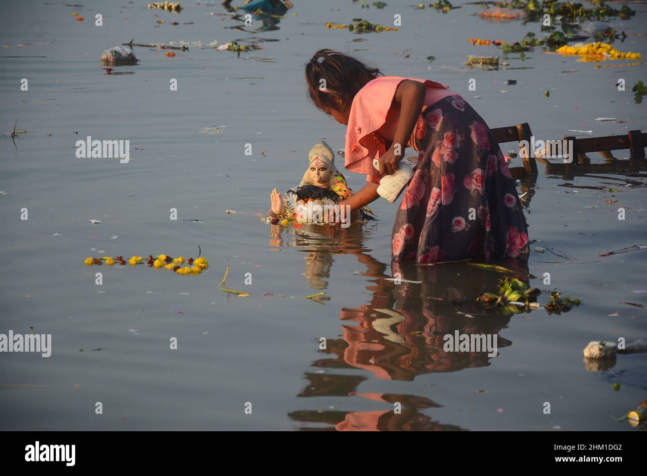 Kolkata, West Bengal, India. 6th Feb, 2022. Immersion of Saraswati idol ...