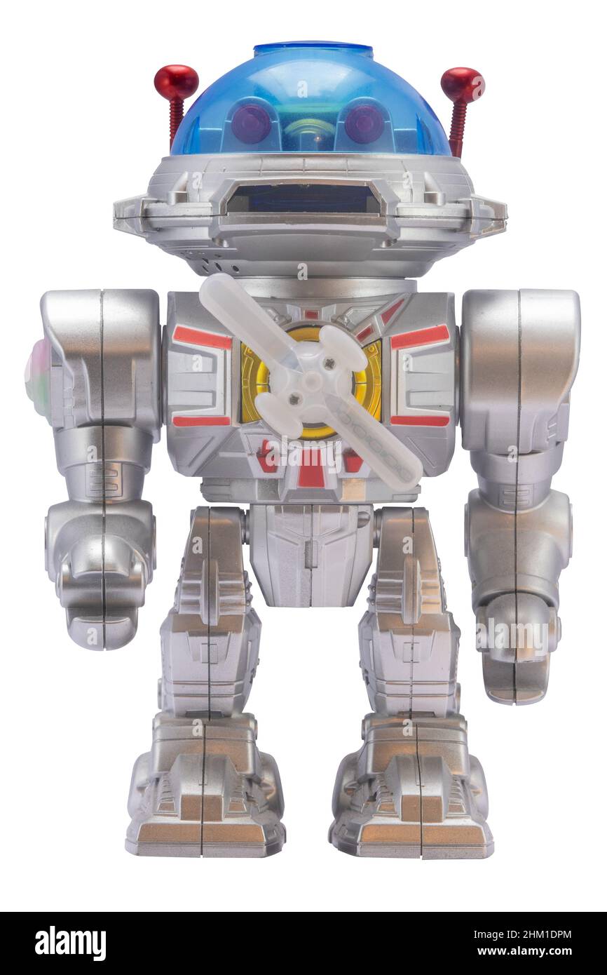 A Retro Toy Robot Isolated On A White Background Stock Photo