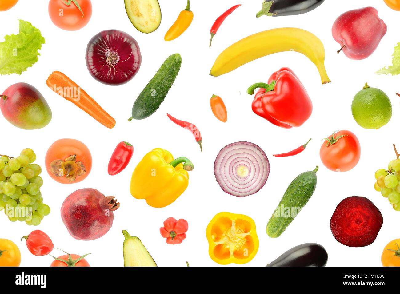 Fruit vegetable seamless pattern isolated on white background. Stock Photo