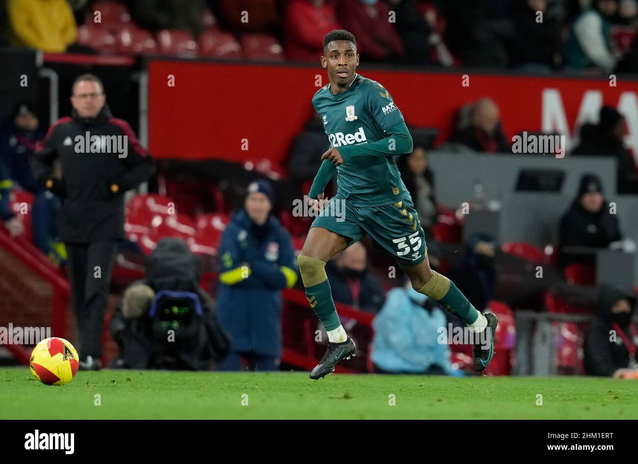 Manchester, England, 4th February 2022. Isaiah Jones of Middlesbrough during the Emirates FA Cup match at Old Trafford, Manchester. Picture credit should read: Andrew Yates / Sportimage Credit: Sportimage/Alamy Live News Stock Photo