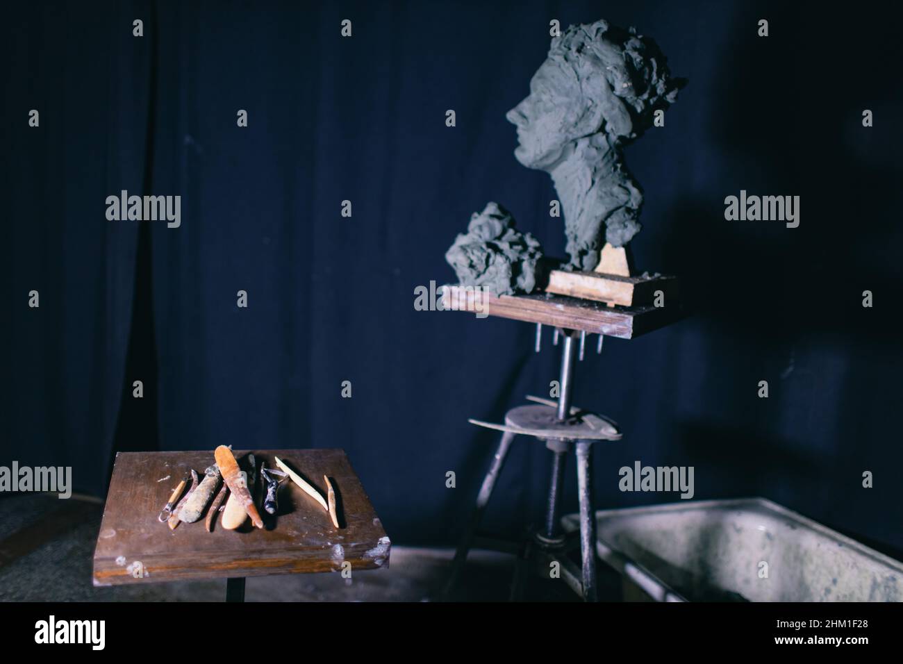 Tools sculptor for create sculpt bust clay human sculpture. Statue