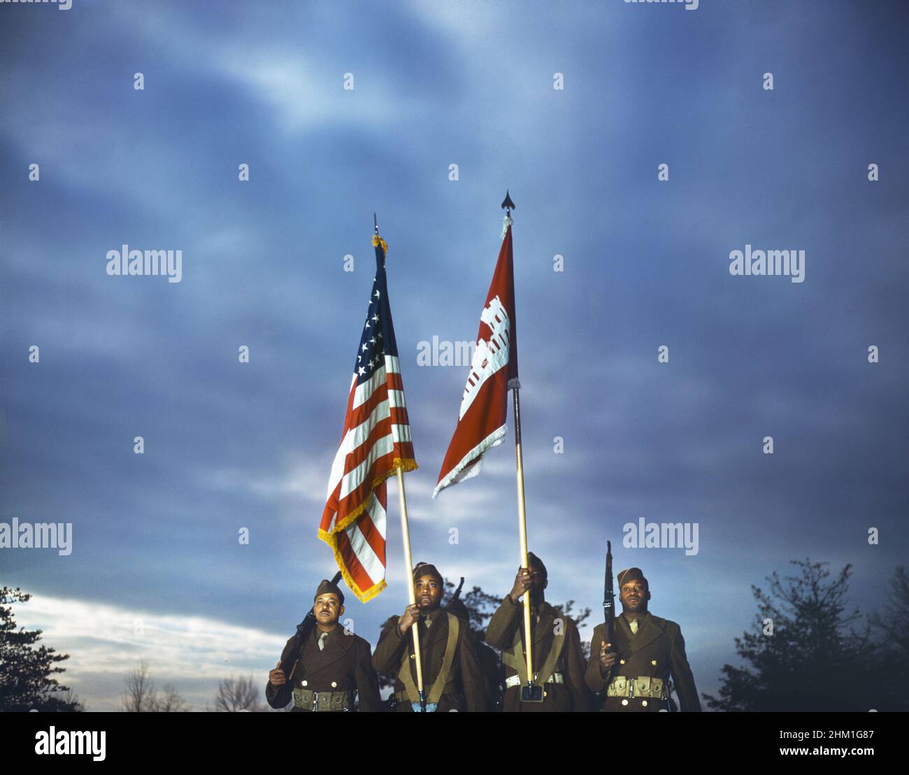 Color Guard, U.S. Army Corps of Engineers, Fort Belvoir, Virginia, USA, U.S. Office of War Information, 1944 Stock Photo