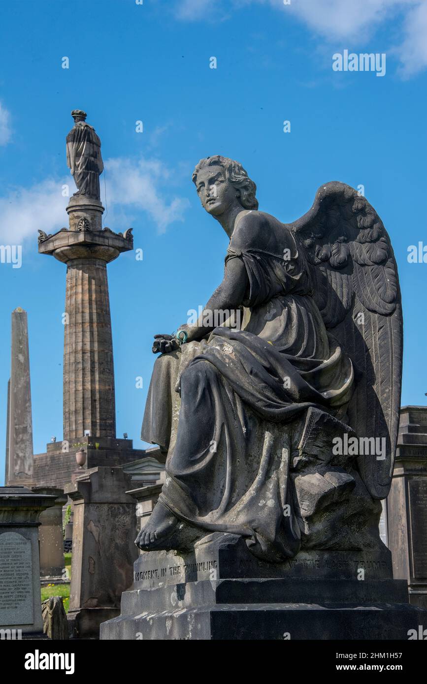 Angel Gravestones in Glasgow Necropolis Graveyard, Scotland Stock Photo
