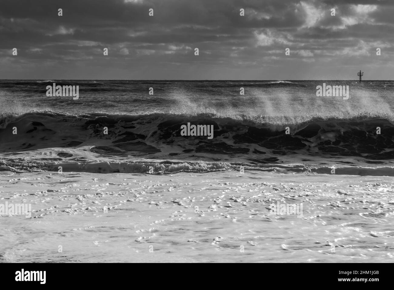 A stormy day with big waves at the seafront in Littlehampton, West Sussex, UK. Stock Photo