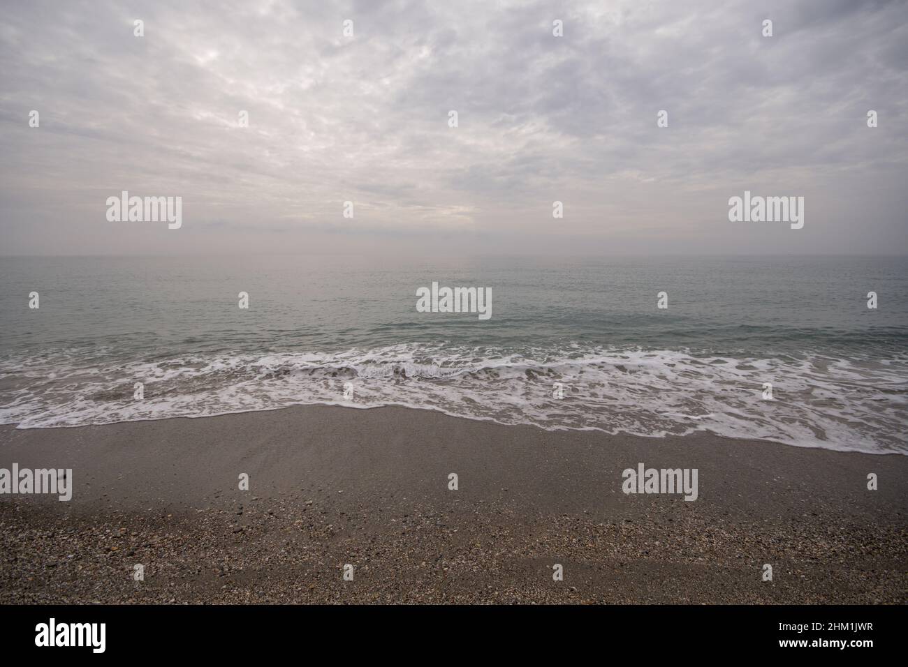 Clouded beaches at Punta Entinas-Sabinar, nature reserve, Almeria, Spain. Stock Photo