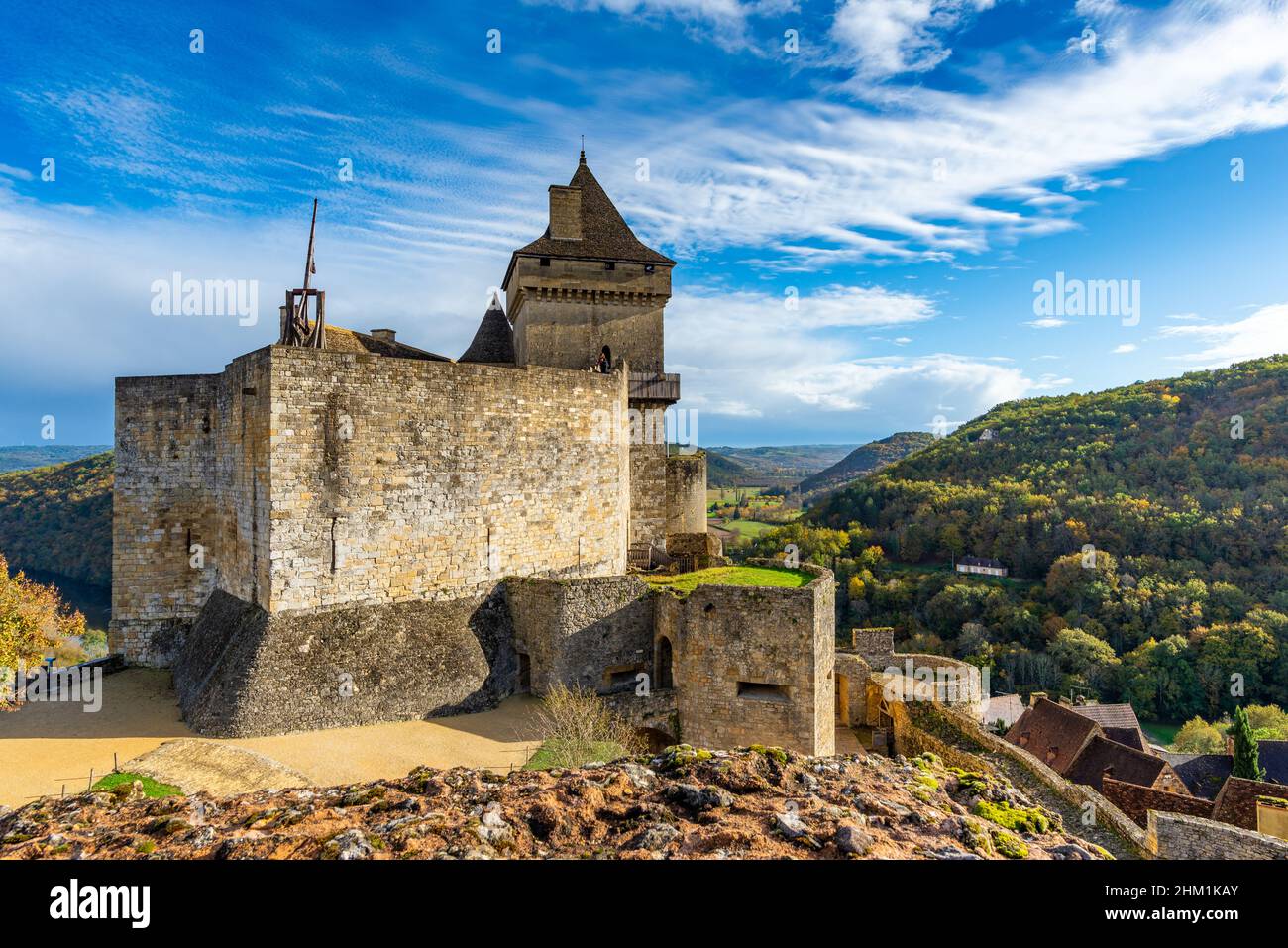 Castelnaud-la-Chapelle, France - November 1, 2021: the medieval fortress of Castelnaud in Perigord, France, taken on a partly sunny autumn afternoon w Stock Photo